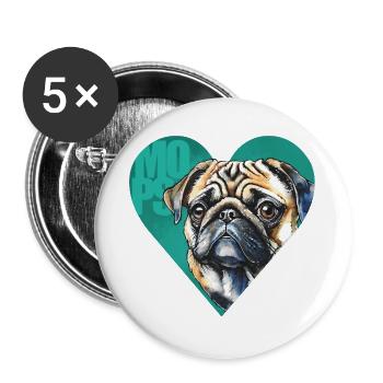 Mops Portrait - Buttons groß 56 mm (5er Pack) - Weiß - Vorne