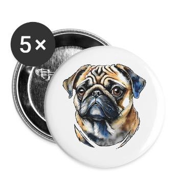 Mops Portrait - Buttons groß 56 mm (5er Pack) - Weiß - Vorne