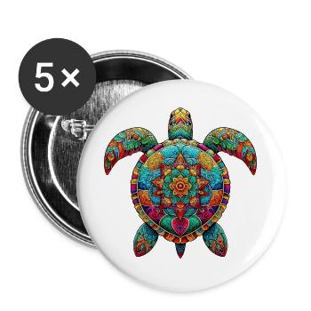 Meeresschildkröte mit Mandalas verziert - Buttons groß 56 mm (5er Pack) - Weiß - Vorne