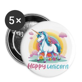 Happy Unicorn Cheerful Kids Unicorn Logo - Buttons large 2.2''/56 mm (5-pack) - white - Front