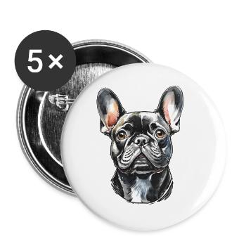 Französische Bulldogge Portrait - Buttons groß 56 mm (5er Pack) - Weiß - Vorne