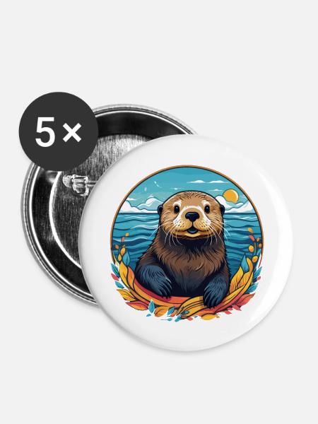 Seeotter - Buttons groß 56 mm (5er Pack) - Weiß