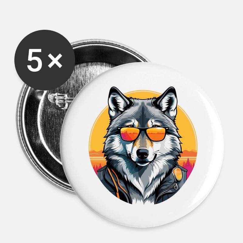 Gray Wolf - Buttons large 2.2''/56 mm (5-pack) - white