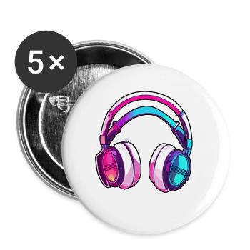Headphones / Audio / Music / Sound / Studio / Cool - Buttons large 2.2''/56 mm (5-pack) - white - Front
