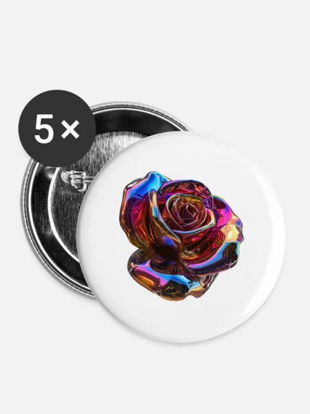 Irisierende Regenbogenrose - Buttons groß 56 mm (5er Pack) - Weiß