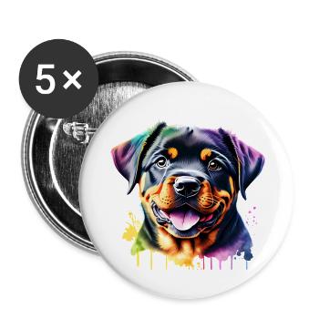 Rottweiler Chien Chiot Chiens Rottweiler Chiot - Lot de 5 grands badges (56 mm) - blanc - Devant