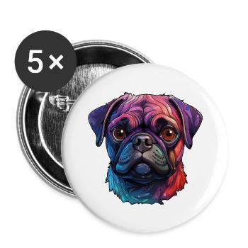 Mops in verschiedenen Farben - Buttons groß 56 mm (5er Pack) - Weiß - Vorne