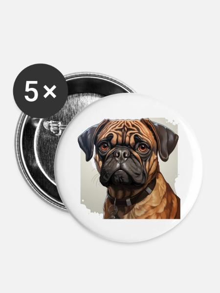 Mops Porträt - Buttons groß 56 mm (5er Pack) - Weiß