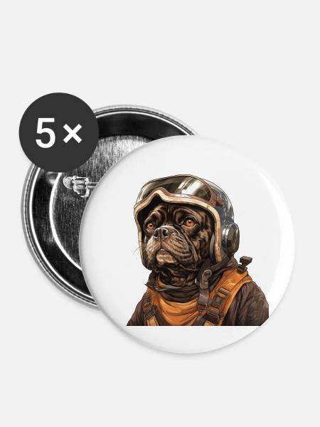 Mops Pilot - Buttons groß 56 mm (5er Pack) - Weiß