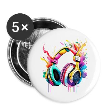 Casque, Chanteur, Écoute De Musique, Musicien, Gamer, Chant - Lot de 5 grands badges (56 mm) - blanc - Devant