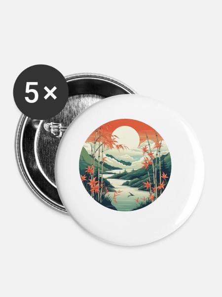 Asien-Asymmetrie - Buttons groß 56 mm (5er Pack) - Weiß