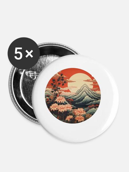 Mystischer Fuji - Buttons groß 56 mm (5er Pack) - Weiß