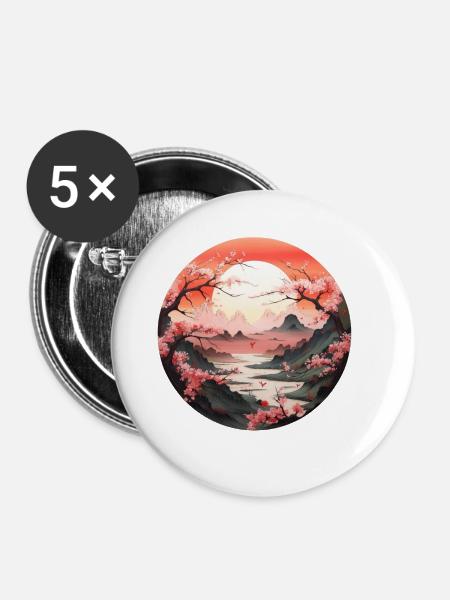 Blütenlandschaft - Buttons groß 56 mm (5er Pack) - Weiß