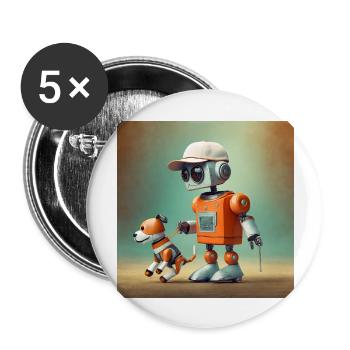 mignon petit orange futuriste vintage robots - Lot de 5 grands badges (56 mm) - blanc - Devant