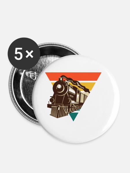Oldtimer-Lokomotive - Geschenkidee - Buttons groß 56 mm (5er Pack) - Weiß