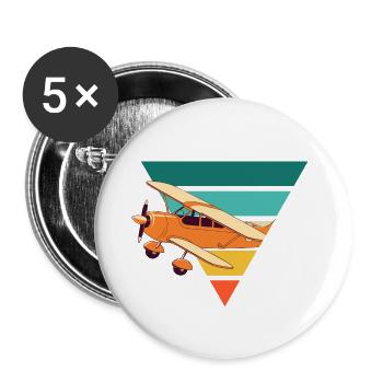 Avion vintage - idée cadeau - Lot de 5 grands badges (56 mm) - blanc - Devant