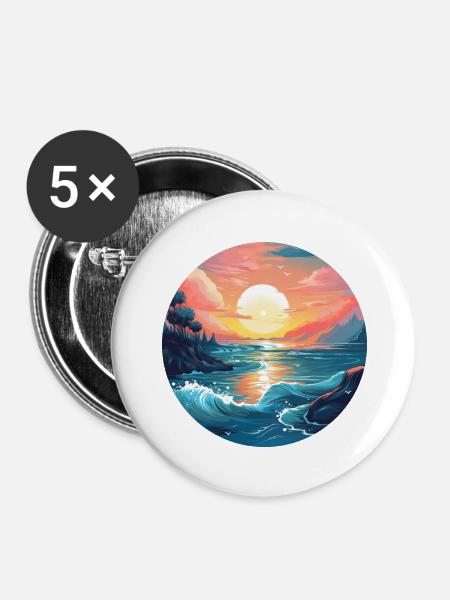 Sonnenuntergang am Meer - Buttons groß 56 mm (5er Pack) - Weiß