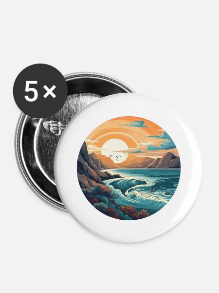 Felsstrand - Buttons groß 56 mm (5er Pack) - Weiß