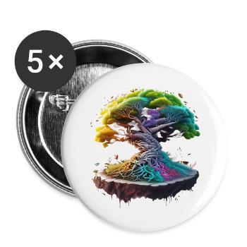 Lebensbaum Meditation Yoga Baum des Lebens - Buttons groß 56 mm (5er Pack) - Weiß - Vorne
