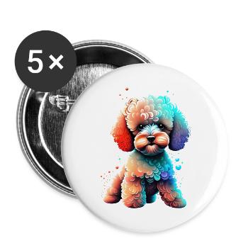 Pudel Hundehalter Hundewelpe Hundeliebe Pudelwelpe - Buttons groß 56 mm (5er Pack) - Weiß - Vorne