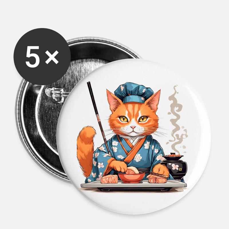 Sushi Cat - Buttons large 2.2''/56 mm (5-pack) - white