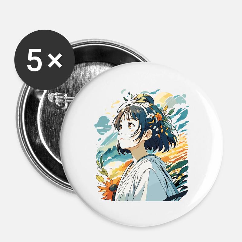 Anime / Comic / Japanese / Animation / Cartoon - Buttons large 2.2''/56 mm (5-pack) - white