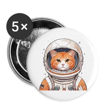 Astronauten-Katze - Buttons groß 56 mm (5er Pack) - Weiß - Vorne