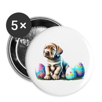 Oeufs de Pâques chiot Labrador Retriever - Lot de 5 grands badges (56 mm) - blanc - Devant