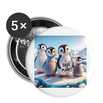 Pinguin Familie - Buttons groß 56 mm (5er Pack) - Weiß - Vorne