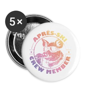 Schwein Apres Ski Sau Team Spruch Bunt - Buttons groß 56 mm (5er Pack) - Weiß - Vorne