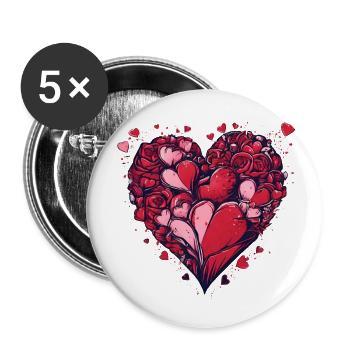 Strahlend rote Liebesherzen Valentinstag - Buttons groß 56 mm (5er Pack) - Weiß - Vorne