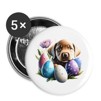 Oeufs de Pâques Labrador Puppy Labrador Retriever - Lot de 5 grands badges (56 mm) - blanc - Devant