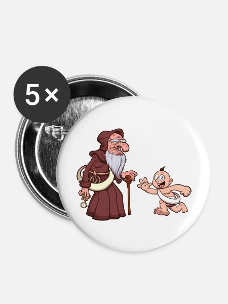 Vaterzeit mit Neujahrsbaby - Buttons groß 56 mm (5er Pack) - Weiß