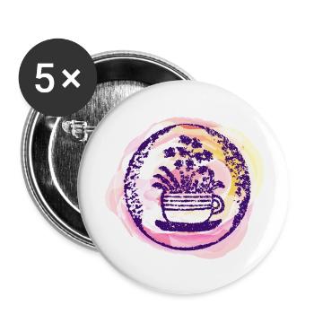 Blumentasse -farbenfrohes buntes Auqarelldesign - Buttons groß 56 mm (5er Pack) - Weiß - Vorne