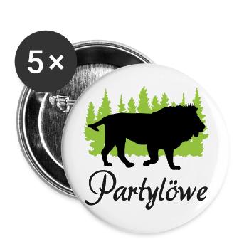"Partylöwe: König der Nacht" - Buttons groß 56 mm (5er Pack) - Weiß - Vorne