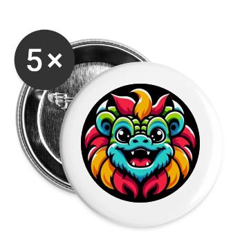 Drache bunt Comic - Buttons groß 56 mm (5er Pack) - Weiß - Vorne