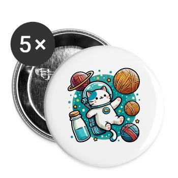 Cute Astronaut Space Kitty Amidst Yarn Planets - Buttons large 2.2''/56 mm (5-pack) - white - Front