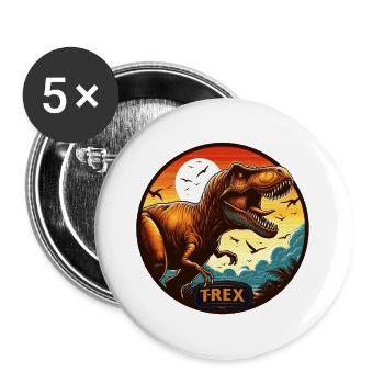 Dinosaurier T-Rex Logo - Buttons groß 56 mm (5er Pack) - Weiß - Vorne