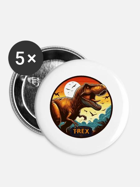 Dinosaurier T-Rex Logo - Buttons groß 56 mm (5er Pack) - Weiß