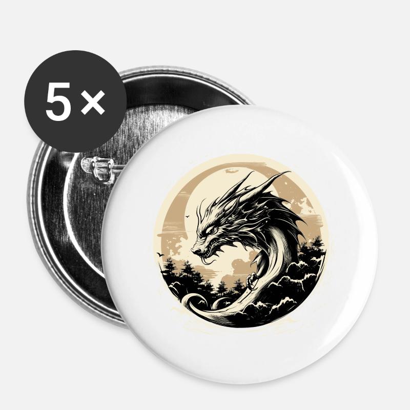 Asian dragon - Buttons large 2.2''/56 mm (5-pack) - white