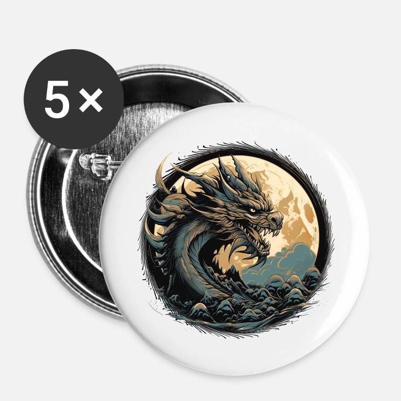 Ancient dragon - Buttons large 2.2''/56 mm (5-pack) - white