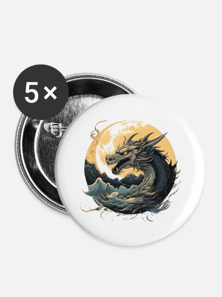 Aufstieg des Drachen - Buttons groß 56 mm (5er Pack) - Weiß