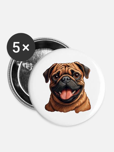 Mops Porträt - Buttons groß 56 mm (5er Pack) - Weiß