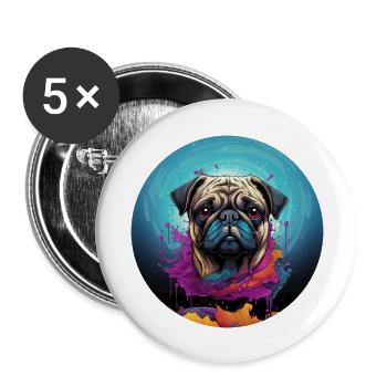 Éclaboussures de peinture du carlin - Lot de 5 grands badges (56 mm) - blanc - Devant