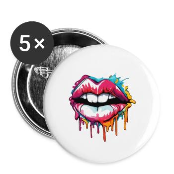 Bouche / Lèvres / Dents / Langue / Sourire / Baiser - Lot de 5 grands badges (56 mm) - blanc - Devant