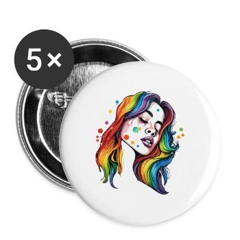 Frau / hübsch / Porträt / buntes Haar / Model - Buttons groß 56 mm (5er Pack) - Weiß - Vorne