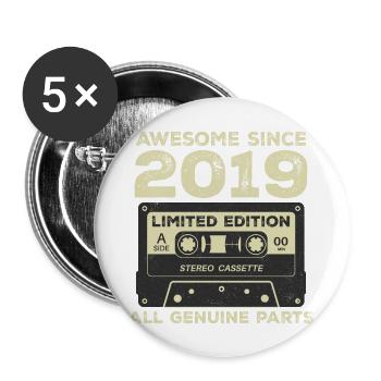2019 Geburtstag geboren im Jahr 2019 Vintage Retro - Buttons groß 56 mm (5er Pack) - Weiß - Vorne