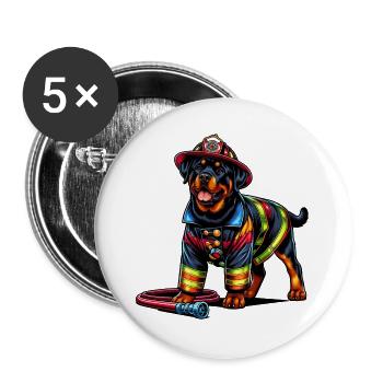 Rottweiler Feuerwehr Design - Buttons groß 56 mm (5er Pack) - Weiß - Vorne