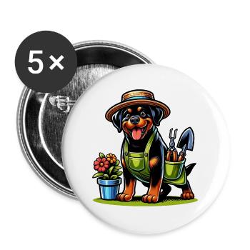 Rottweiler Hunde Gärtner Design - Buttons groß 56 mm (5er Pack) - Weiß - Vorne