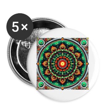 Manda en vitrail vert et orange - Lot de 5 grands badges (56 mm) - blanc - Devant